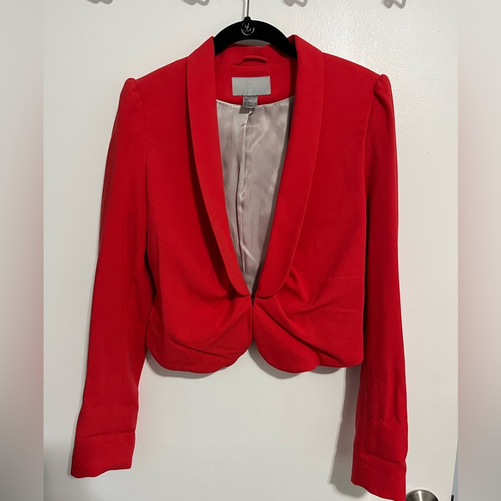 H&M red crop Blazer